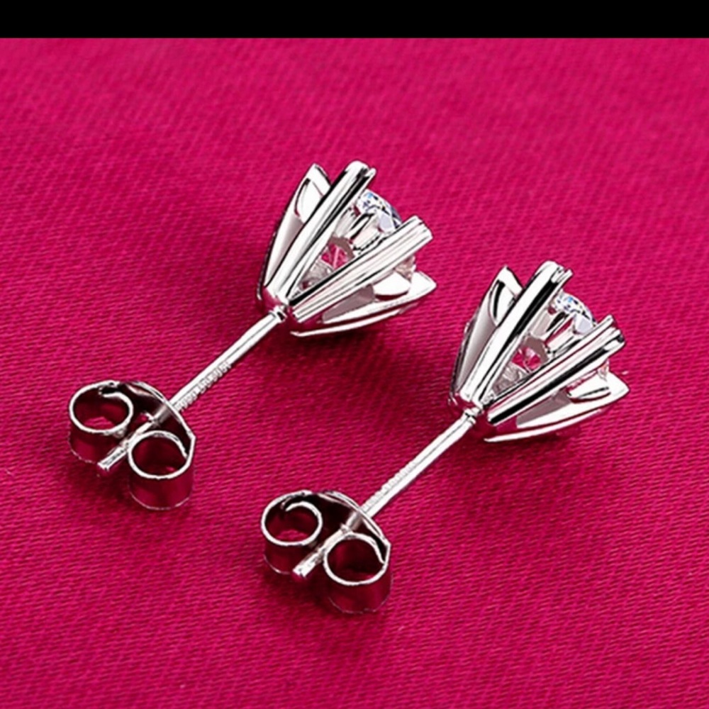 Sterling Silver Simulated Diamond Stud Earrings - Picture 3 of 4